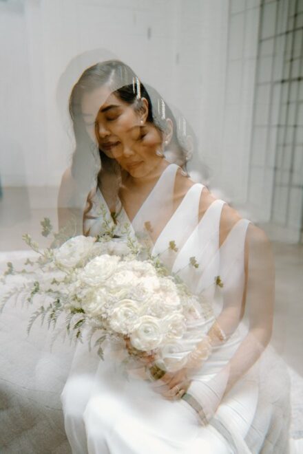 A photo of the bride taken through a prism.